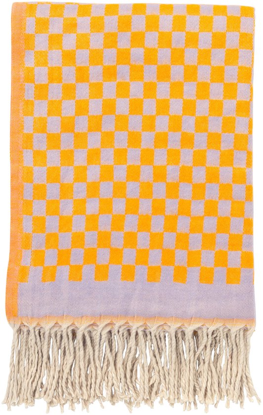 Dutch Decor - CRISTAL - plaid 130x170 cm - geblokt - franjes - Orchid Ice - paars, geel