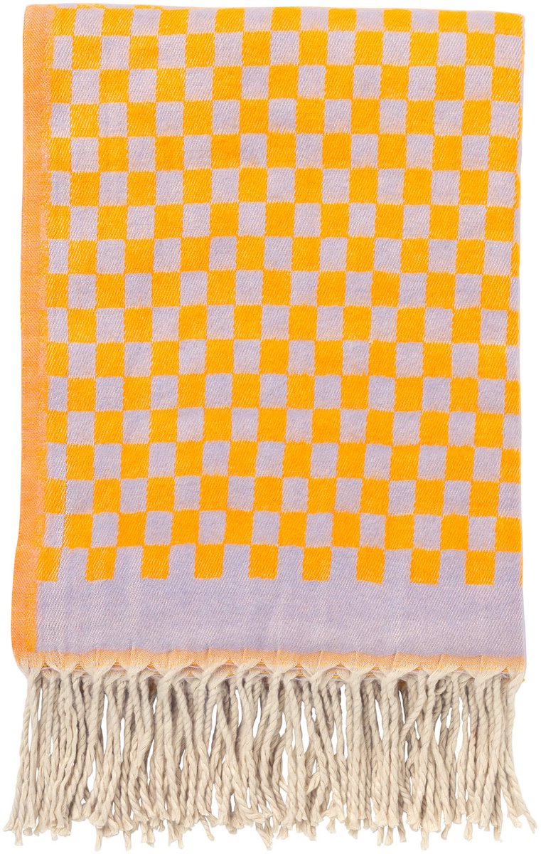 Dutch Decor CRISTAL - plaid 130x170 cm - geblokt - franjes - Orchid Ice - paars, geel Mauve