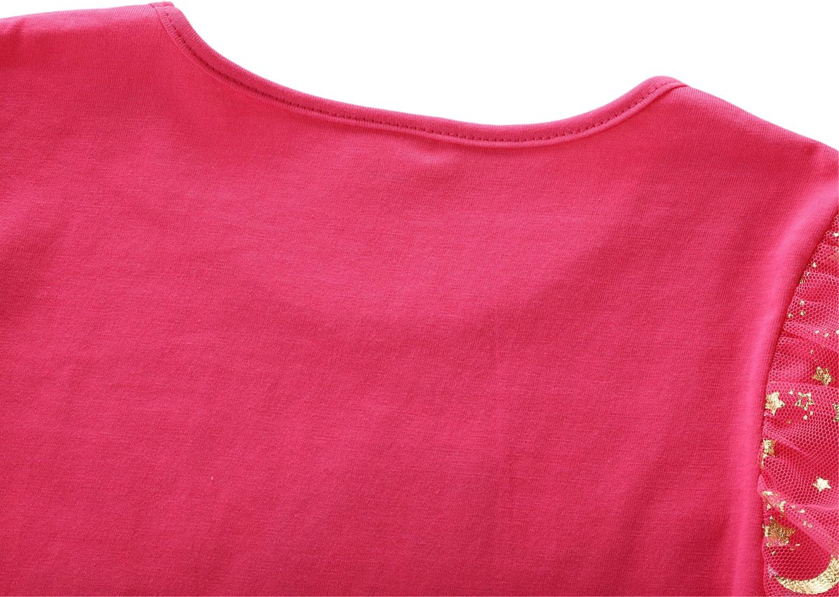 Joya Kids® Unicorn Verkleedjurk Meisjes | Hard Roze Jurkje met Lange Mouwen & Tule Rok | Comfortabele Prinsessenjurk voor Kinderen | T-shirt Stof | Prinsessenjurk meisje | | — afbeelding 5