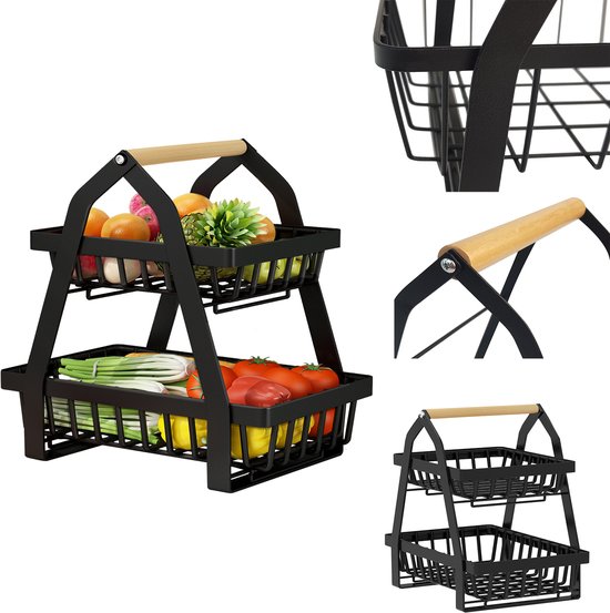 Hangende Fruitmand Met 3 Niveaus Gevlochten Macramé - Op Te Hangen Fruit En Groente Opbergen Keuken Hangmand