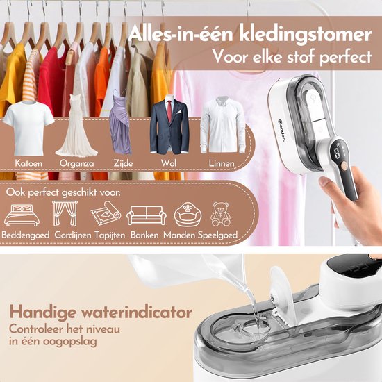 Stoomapparaat Kleding & Reisstrijkijzer - In 9s Warm - 2000W - Steamer - Mini Strijkijzer - Handstomer - 3 Stoomstanden - Krachtig - LCD Display - Woodoro