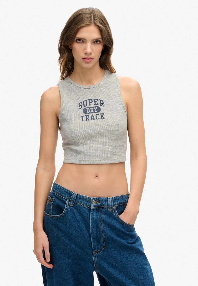 Superdry Korte Athletic Essentials Waffle tanktop Dames Vesten Grijs