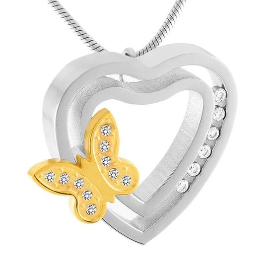 Aramat Jewels-Gedenkhangers-Mooie Stalen Ashanger Vlinder--Hart met vlinder-goldplated-3cm--