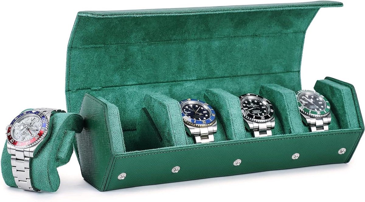 Zeshoekige horlogekoker van echt leer voor 4 horloges - reisbox opbergdoos voor polshorloges