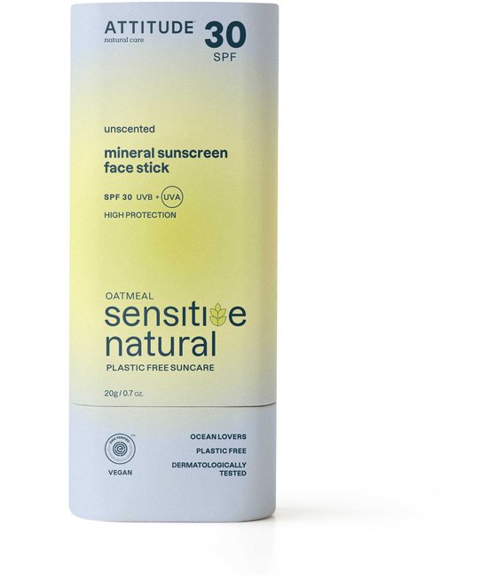 Attitude - Sensitive Face Stick Mineral Sunscreen SPF30 Oat Geurloos - 20gr.