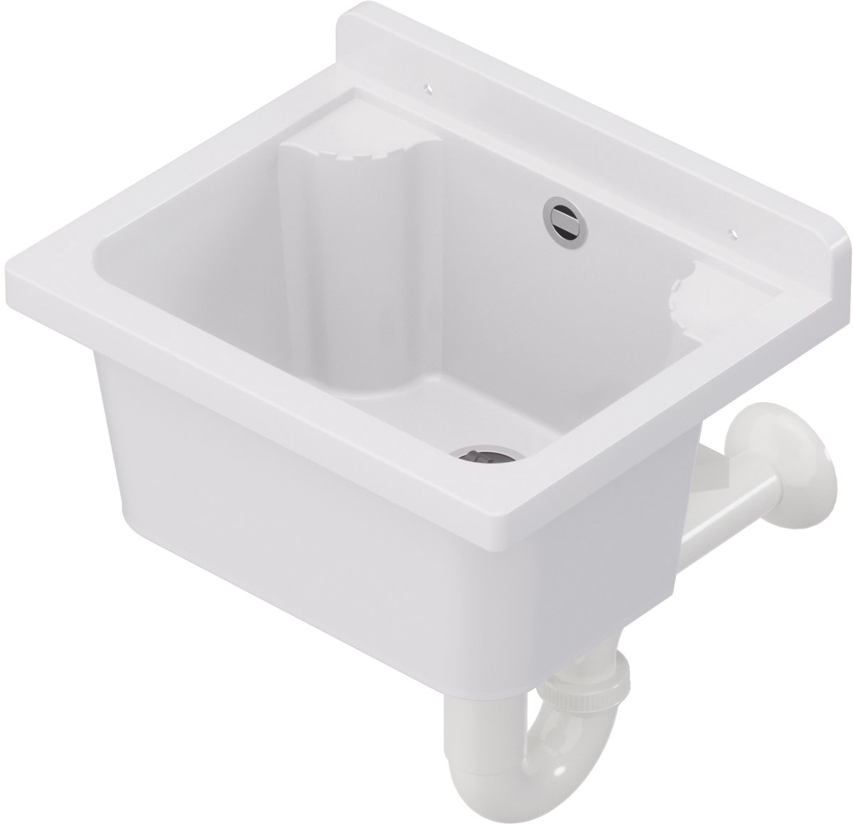 QLS Gootsteen Wit 42x34x24 cm van Kunststof - Inclusief Sifonset - voor Tuin en Wasruimte 10868