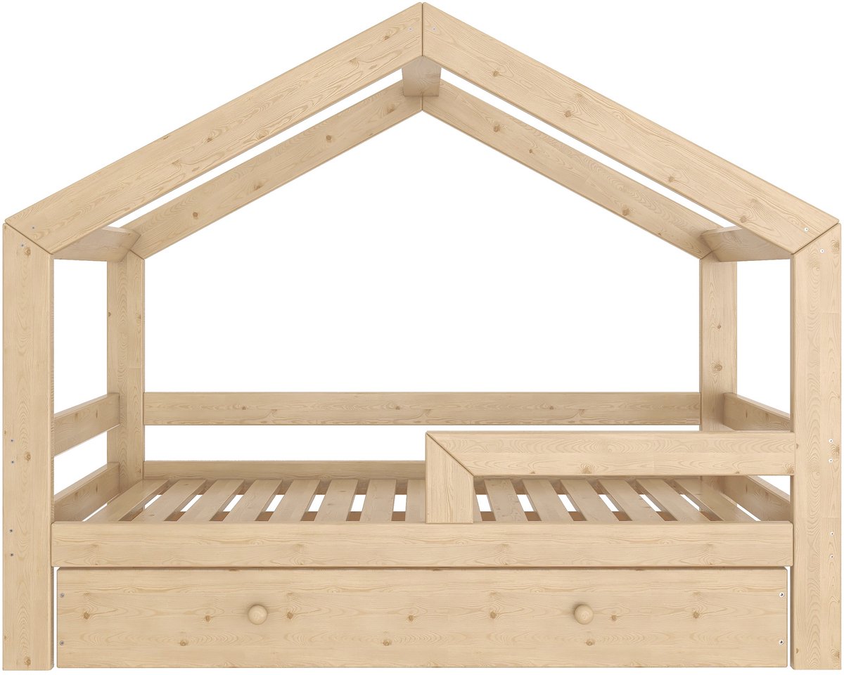 Need Sleep Huisbed met Lade Montessori Kinderbed - 160x80 cm - Houten Bed voor Kinderen - Symmetrisch Dak Naturel hout