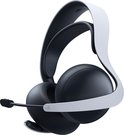 Zwarte gaming headset met witte hoofdband, van de zijkant bekeken.