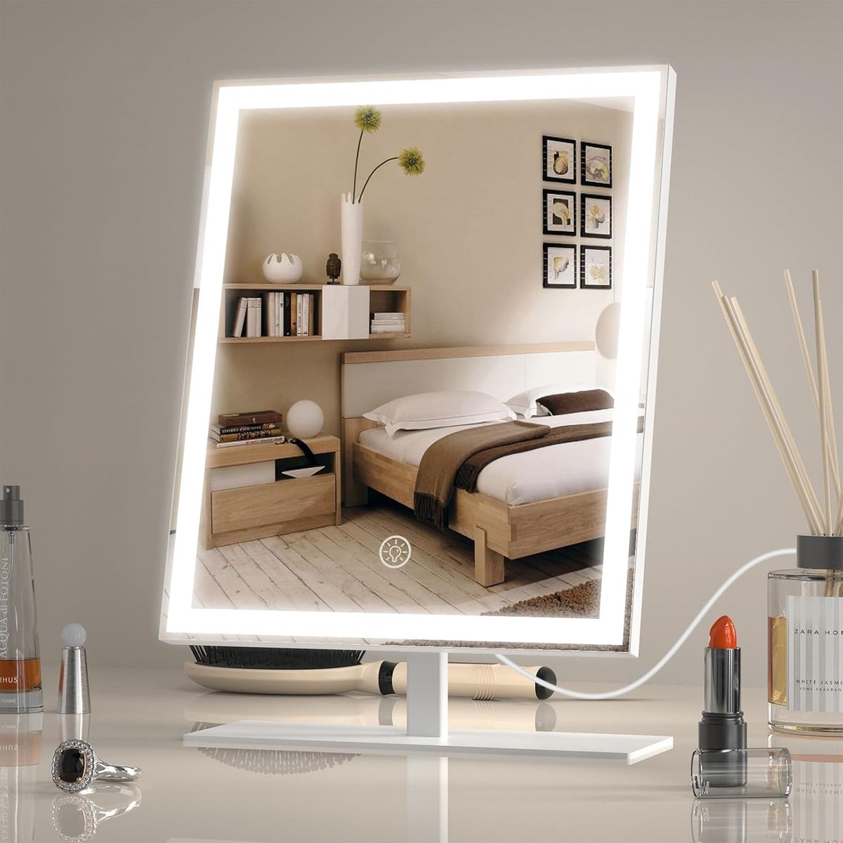 Dimbare Make-upspiegel met Verlichting | 3 Kleurmodi, Touch Control en Rotatie | Ideaal voor Tienermeisjes en Vrouwen