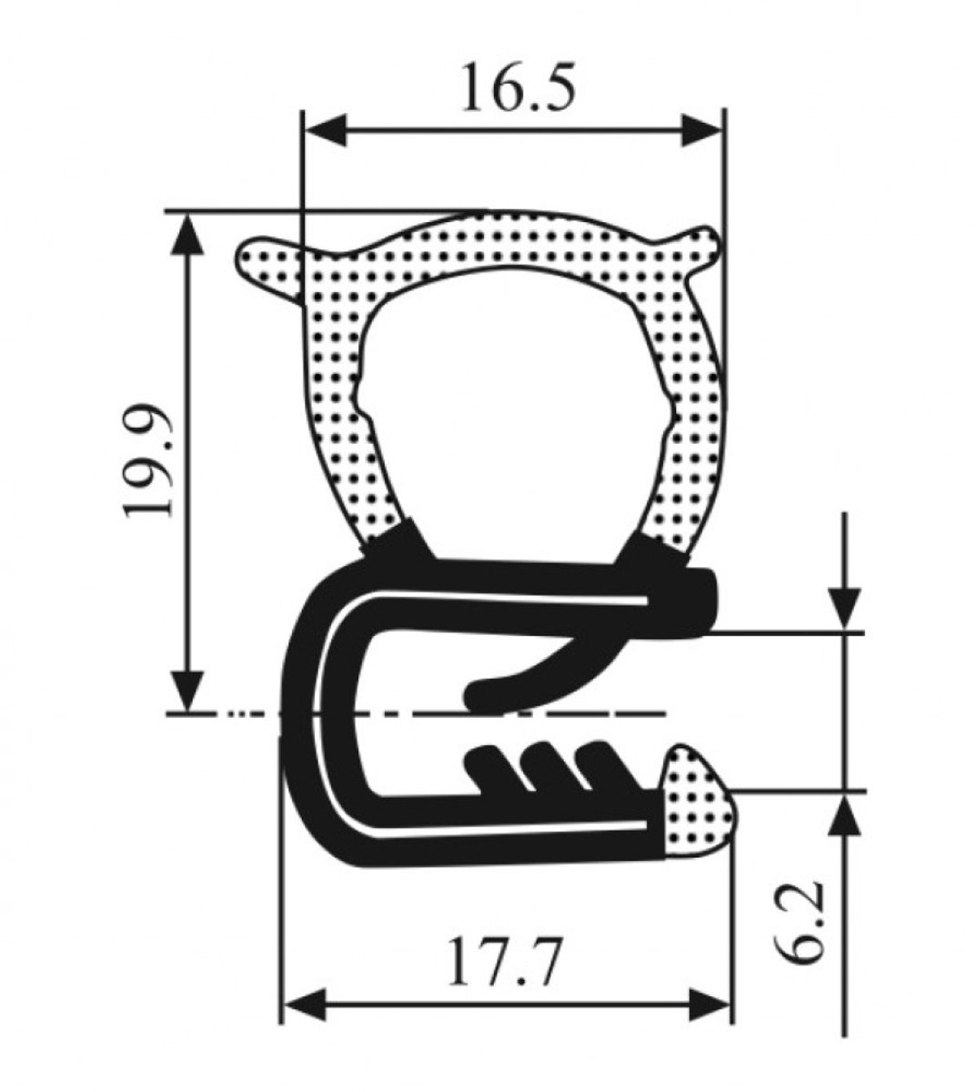 50 stuks Klemprofiel met Sponsrubber Zijkant 2-5mm 50mtr