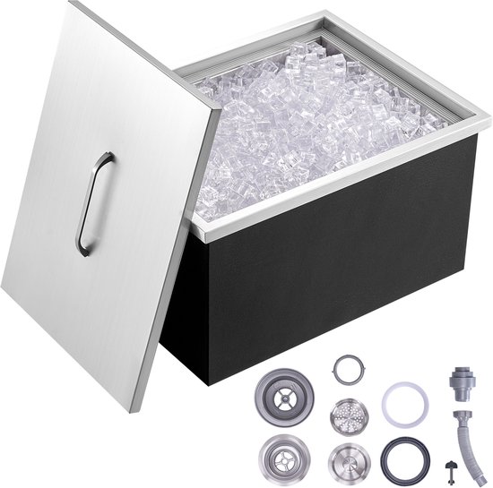 Ingebouwde ijsbox, 40QT, roestvrijstalen ijskoeler, 20"L x 14"B x 12"H commerciële ijsbak met deksel, afvoerbuis en stop, buitenkeuken, wijn-, bierbar van Vevor — afbeelding 2