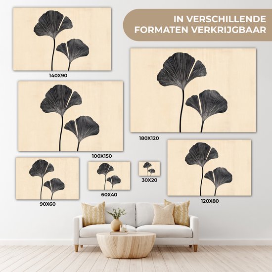 Tableau sur toile 120x80 cm - Décoration murale exclusive Feuilles - Minimaliste - Zwart - Décoration murale salon - Décoration chambre - Accessoires chambre - Peintures sur toile