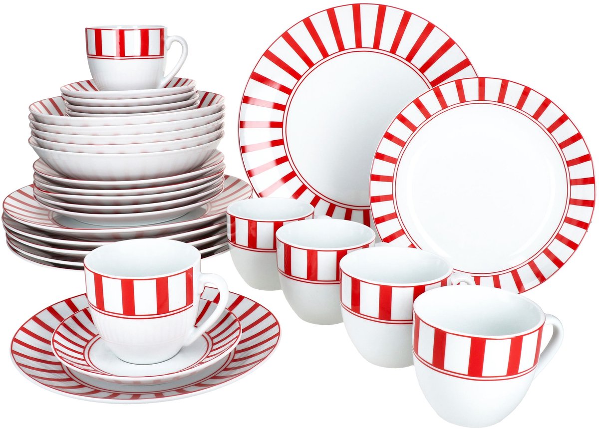MamboCat 30-delig combinatieservies SPLIT RED porselein 6 personen
