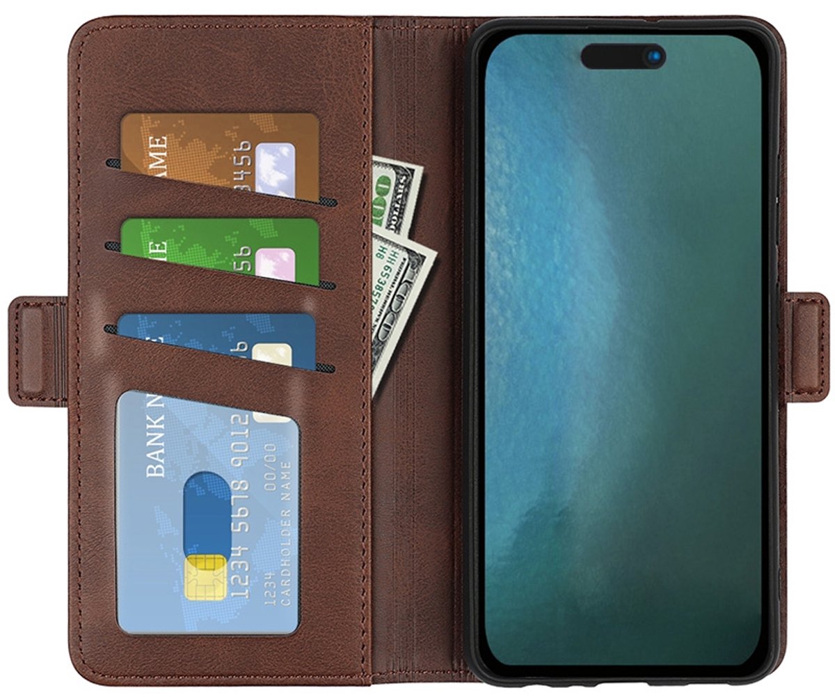 PU Lederen Wallet Hoesje met Sluiting geschikt voor iPhone 14 Pro Max - donkerbruin