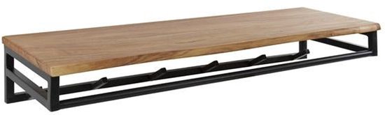 Houten kapstok met zwart metalen frame en 6 haken.