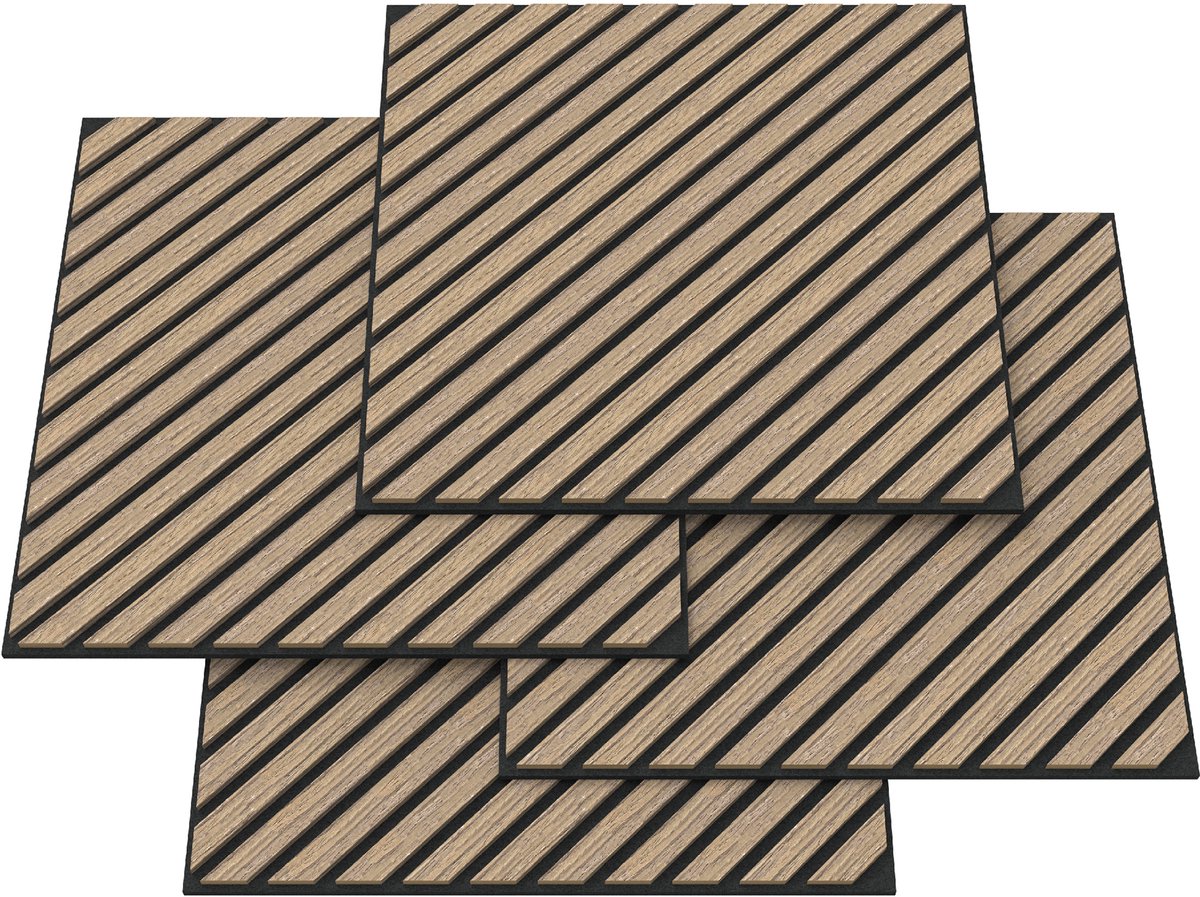 Akoestisch wandpaneel Vang 4-delig set 1,44 m² diagonaal walnootkleurig licht 60x60 cm NEU.HOLZ