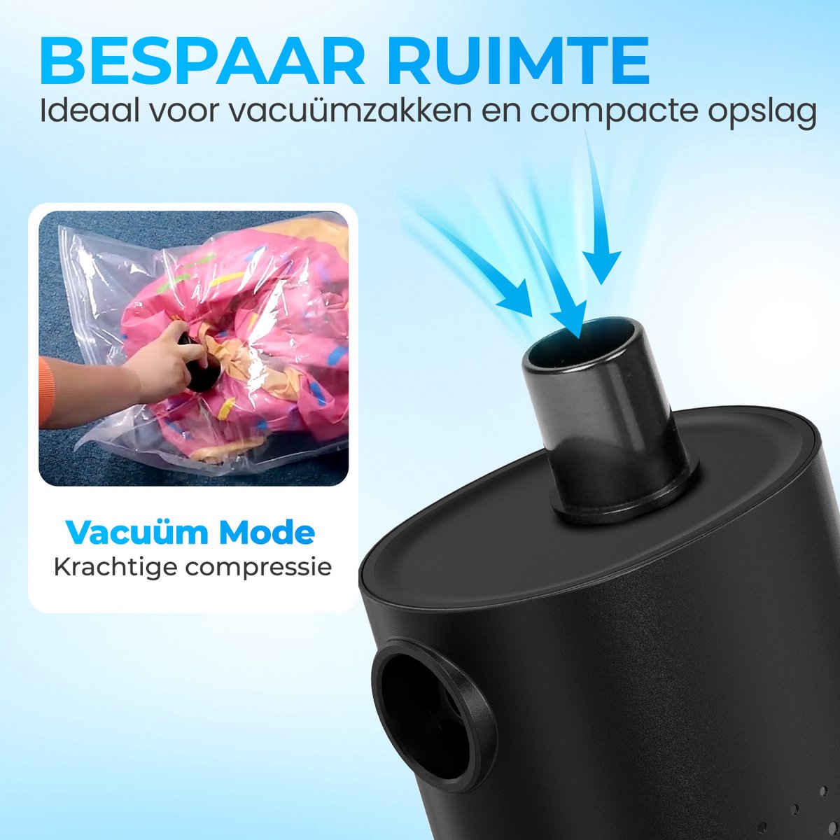 Regal Tech® Elektrische pomp luchtbed/zwembad- Luchtbedpomp - Opblaaspomp - 4000 mAH accu - 300 liter/Min — afbeelding 4