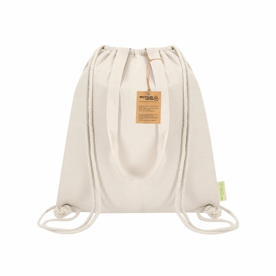 Koeltas rugzak - 2x - katoen - lunchpakket of drankjes - naturel - 7 liter - 38 x 42 cm - met trekkoord van Merkloos — afbeelding 2