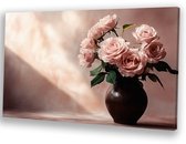 Roses roses élégantes dans un vase - Nature morte sur toile - Décoration murale sur toile roses - Art réaliste - Peinture Vintage - Accessoires de salon - Toile 120x80 cm