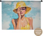 Tapisserie murale 90x67,5 cm - Peinture - Femme - Chapeau - Jaune - Tapisserie - Tapisseries