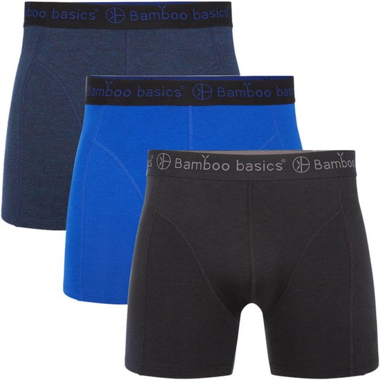 Bamboo Basics Heren Bamboe Boxershorts Rico (3-pack) – Jeans Melange, Blauw & Zwart – Ondergoed Heren – Boxershort Heren Lange pijp – Maat L