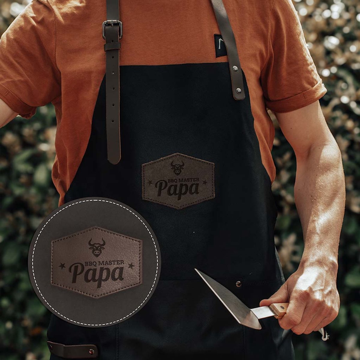 Vaderdag cadeau: Leren BBQ schort voor vaderdag "BBQ master papa" | Vaderdag BBQ cadeau | BBQ-schort met tekst | Stoer Vaderdag cadeau