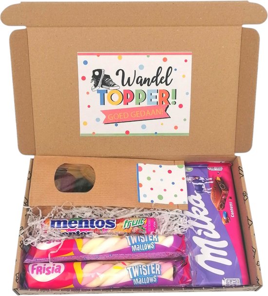 avondvierdaagse snoep cadeau - vierdaagse - wandeltopper - brievenbuspakketje - milka - snoepmix - spek - mentos