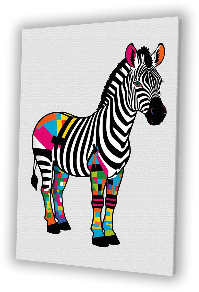 Kleurrijke zebra popart stijl - Zebra schilderij - Muurdecoratie canvas dieren - Pop Art - Muurdecoratie kinderkamer - Decoratie kamer - canvas 30x45 cm