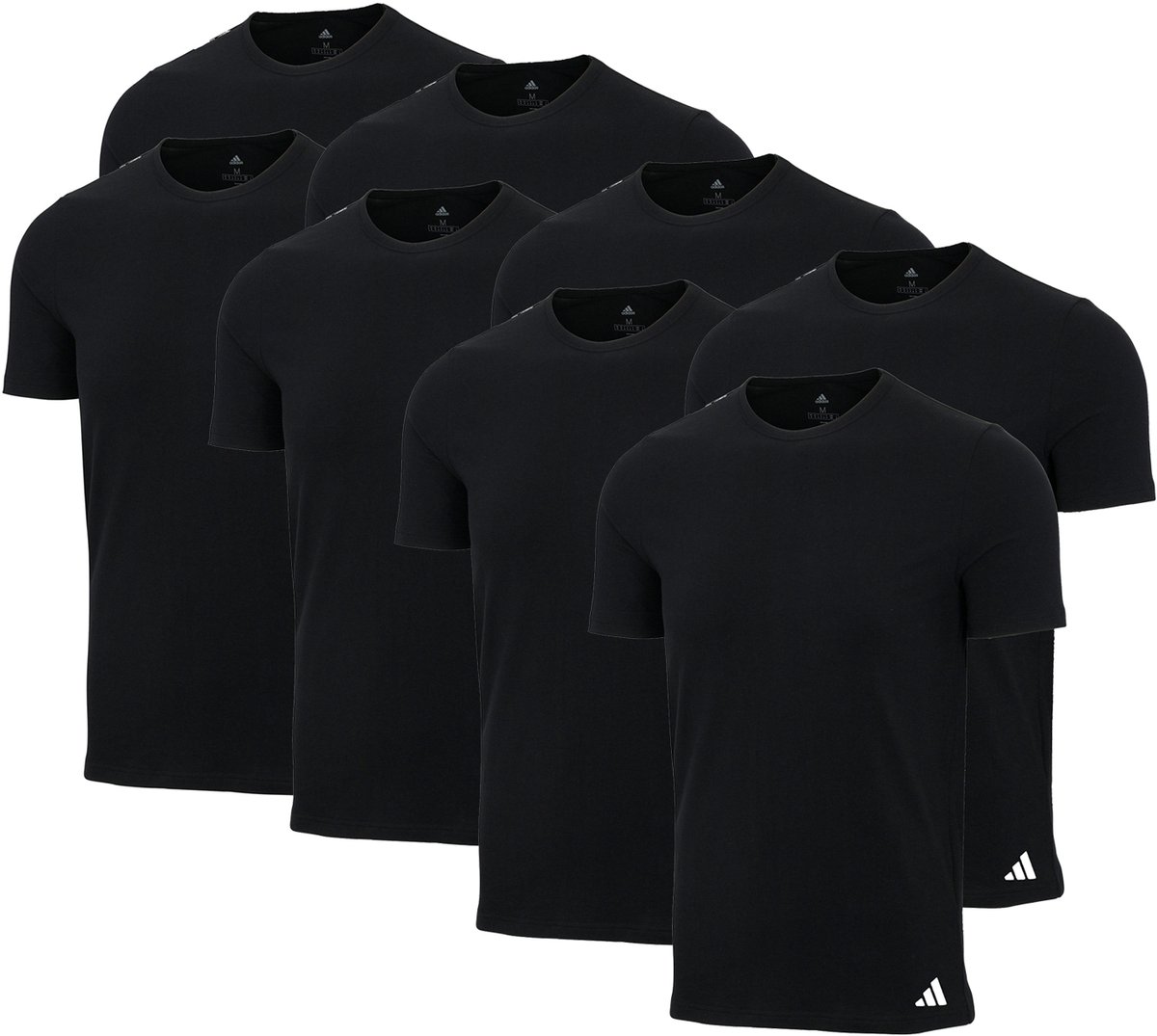 Set van 8 adidas T-shirts met ronde hals herenondershirt ronde hals katoen duurzaam Zwart