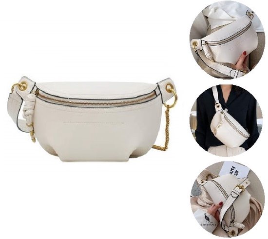 SanVitale® - Sac banane en cuir végétalien - Sac banane - Sac à bandoulière - Sac banane - Bandoulière -Sac à bandoulière - Blanc cassé