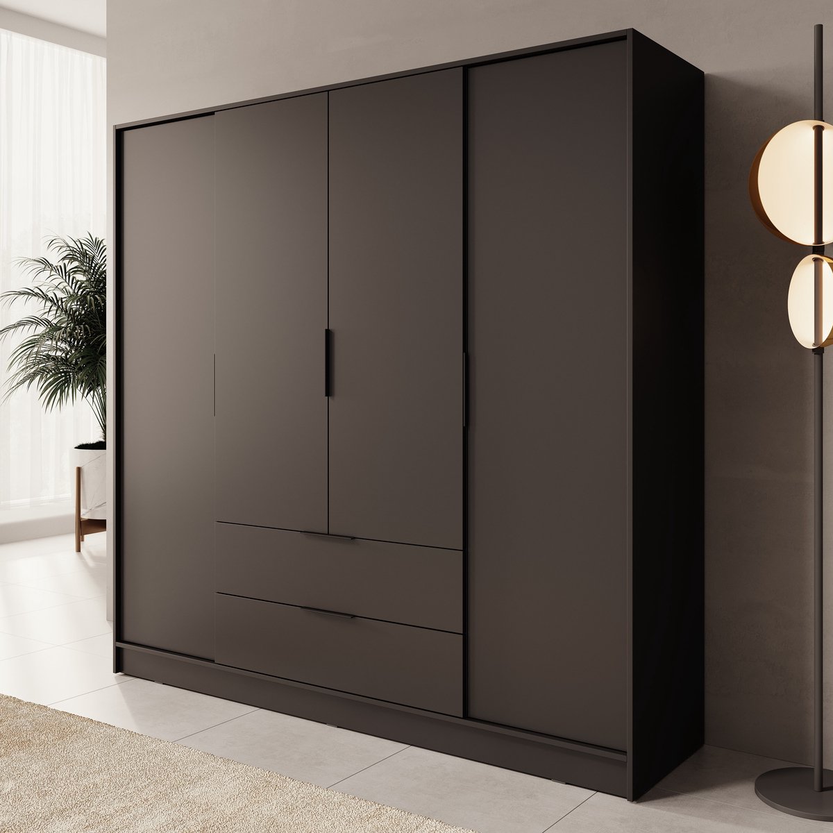 Meubella - Kledingkast Kellan - Zwart - 206 cm