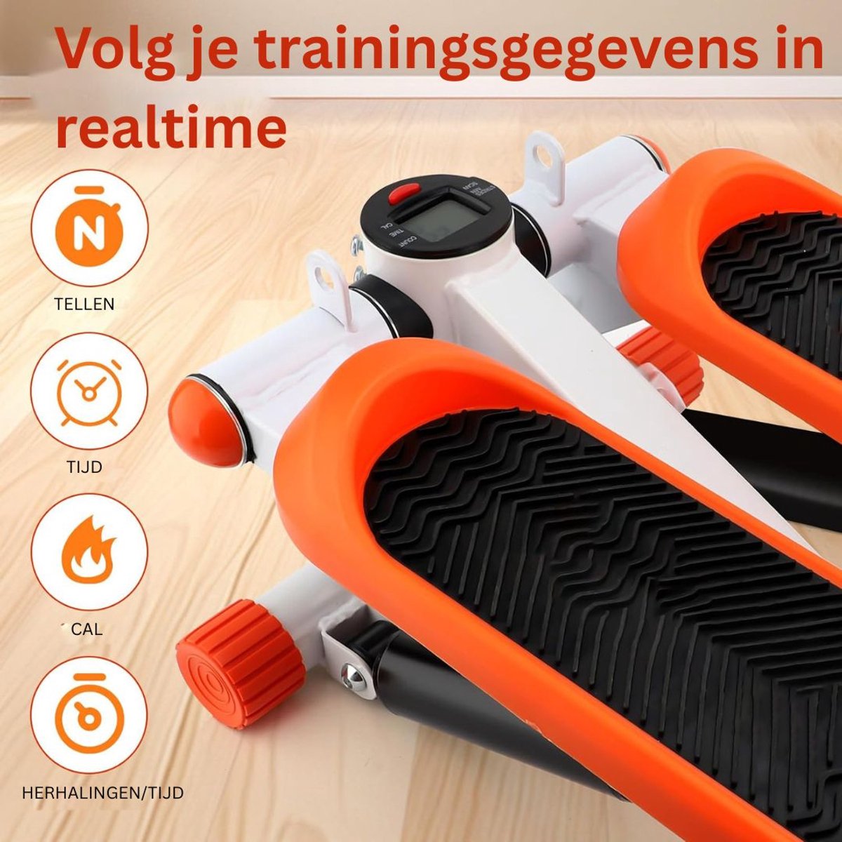 Afbeelding 3 van Stepper Fitness - Hometrainer - Crosstrainer Mini - Zilver en Oranje