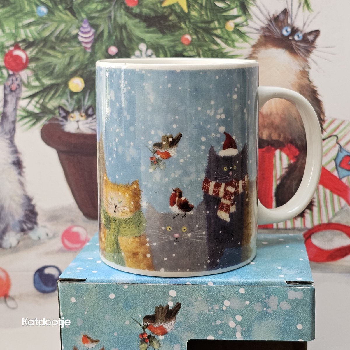 Katdootje - Mok - Kerst - Katten in de sneeuw