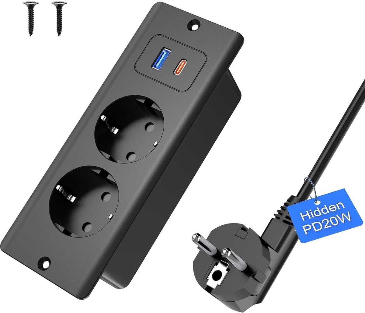 4-in-1 Tafelstopcontact met USB C en A - Inbouwstopcontact voor Kantoor en Thuis - 20W Snellader - Ruimtebesparend en Eenvoudig te Installeren