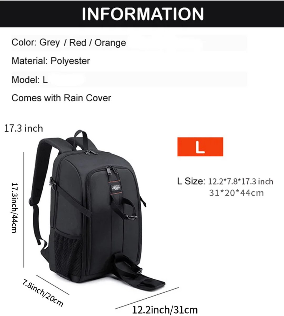 DutchOptics 18L rugzak foto camera video cameratas fototas rugtas voor Canon Nikon Sony Fuji Olympus Pentax zwart/grijs thumbnail 4
