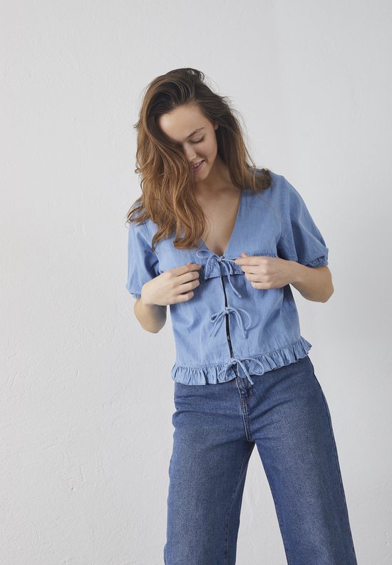 SISTERS POINT Inusa-tie - Dames Blouse - L. blue wash - Maat L
