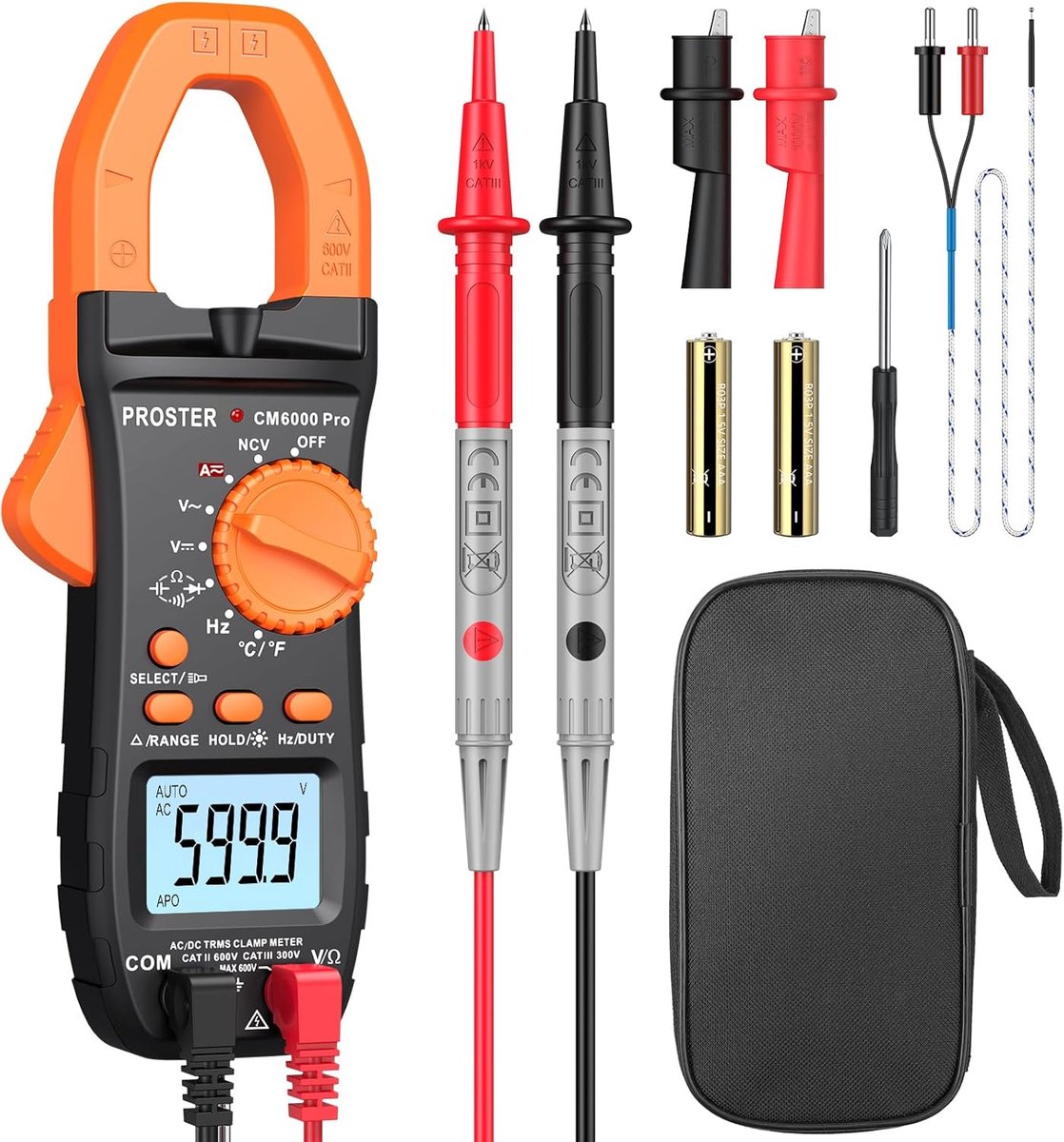 Digitale Stroomtang Multimeter met Auto-Ranging en NCV - 6000 Tellingen, AC/DC, Weerstand, Capaciteit, Temperatuur