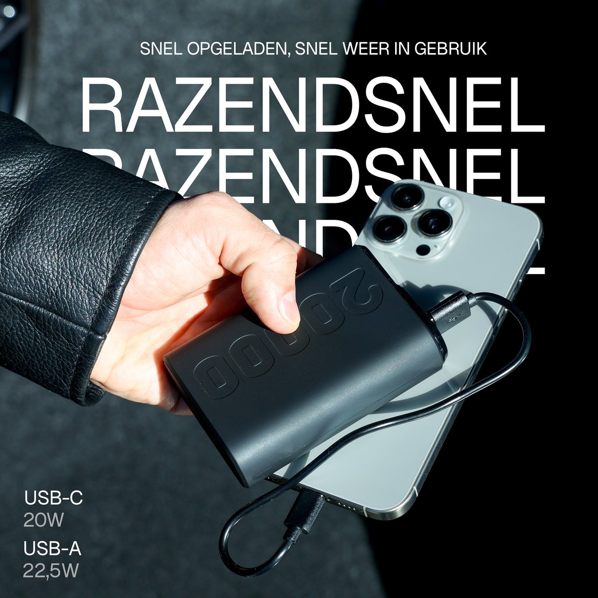 Wegman Powerbank 20000 mAh Zwart 22.5W Snellader - afbeelding 3