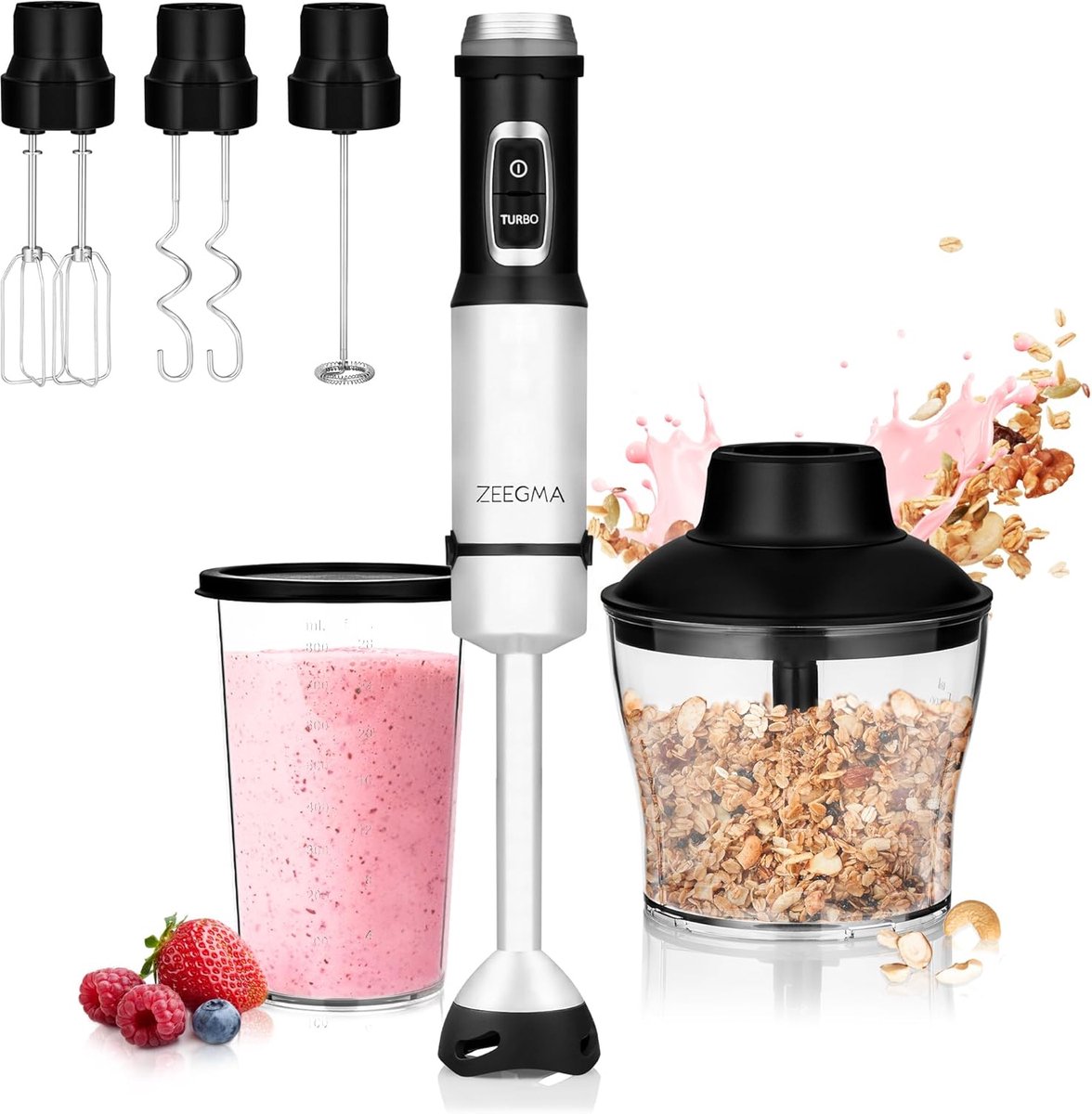 Handmixer Set - Keukenapparaat - Eten Bereiden - 1500W Krachtige Motor - 5 Accessoires - Zilver