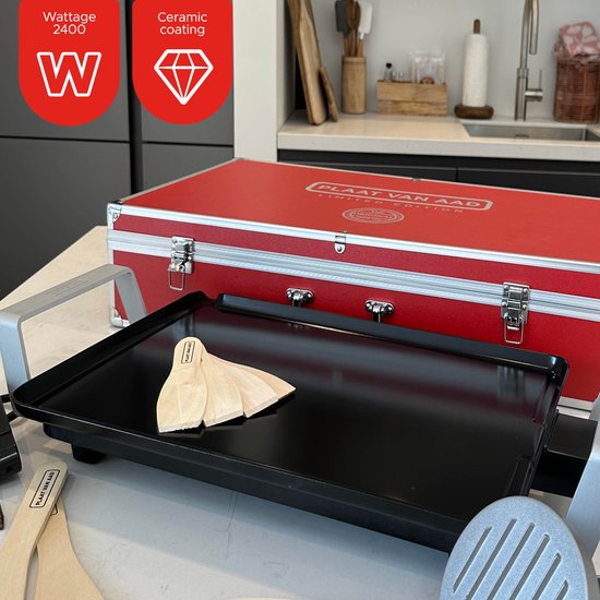 Plaat van Aad - Deluxe Grillplaat - 46x30cm - PFAS vrij Keramisch - met Opbergkist - extra dikke plaat - extra lang snoer — afbeelding 4