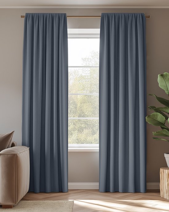 HOOMstyle kant en klaar gordijn met haakjes - Verduisterend - Met Plooiband - 140x270cm - Blauw / Denim
