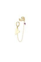 YWG - Boucles d'oreilles et oreillettes cœur - Couleur or /violet