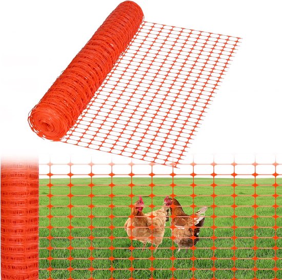 Aufun Gevogeltenet, 1x30 m, Hondenhek, Bouwhek, Afschermingshek, Mobiele Omheining, Schapenhek van Kunststof, hek Kippenhek Gevogeltehek voor Kippenhokken Waarschuwingsnet(oranje)