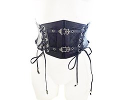 BamBella ® - Corset Riem Maat XXL - Mode Body Gothic Goth taille riem zwart nepleer met vetersluiting Verstelbaar korset belt