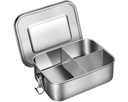 RVS Bento Lunchbox - Metaal Lunchbox met 3 Vakken & Silicone Afdichting - Geschikt voor Kinderen en Volwassenen