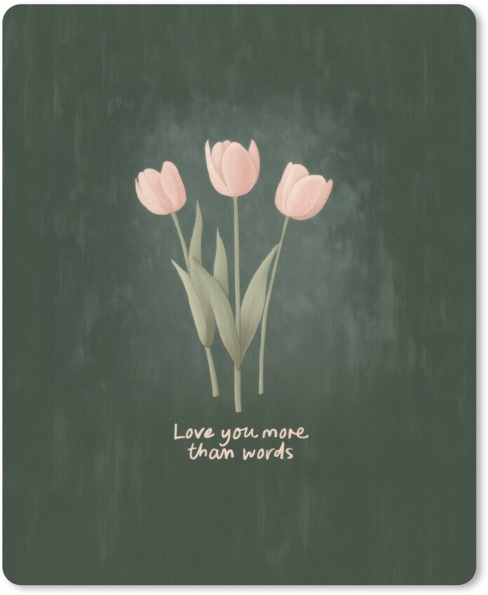 Muismat 19x23 cm - Mousepad Tulpen - Roze - Tekst - Love - Muismatten