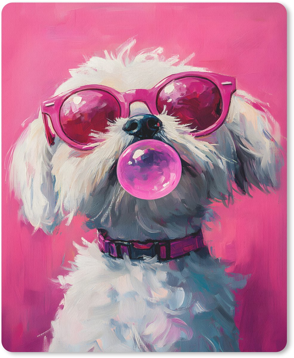 Muismat 19x23 cm - Mousepad Pink - Hond - Bubbel - Muismatten