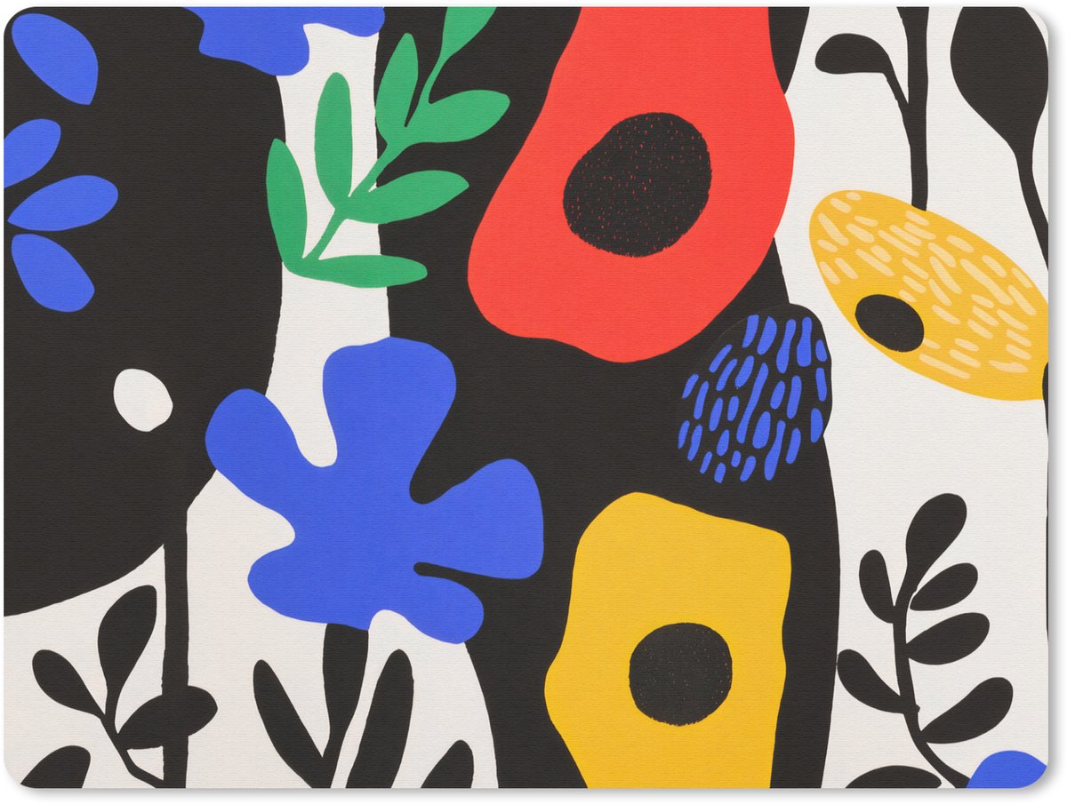 Muismat 23x19 cm - Mousepad Bloemen - Bladeren - Abstract - Zwart - Muismatten
