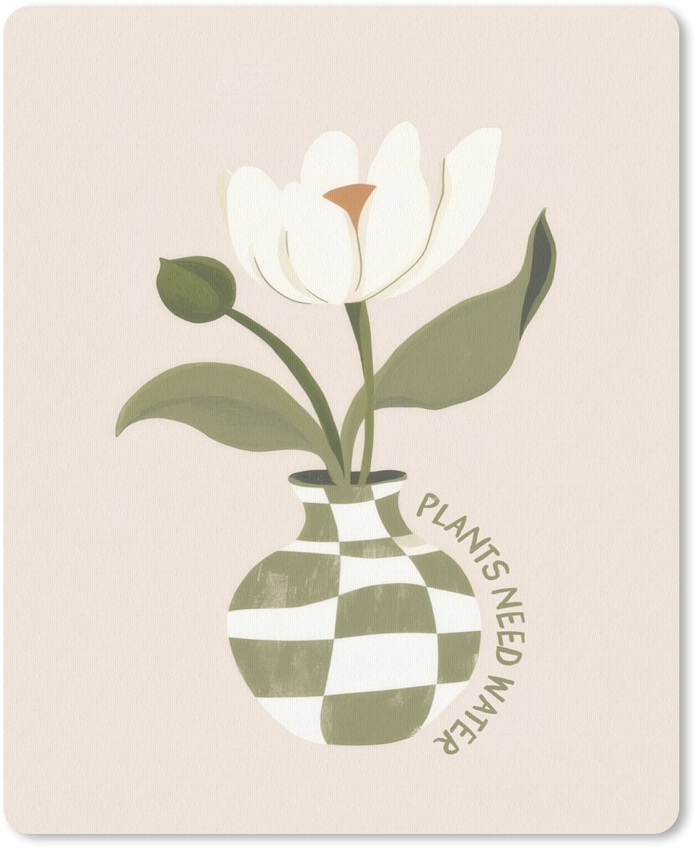 Muismat 19x23 cm - Mousepad Bloem - Wit - Vaas - Quote - Muismatten