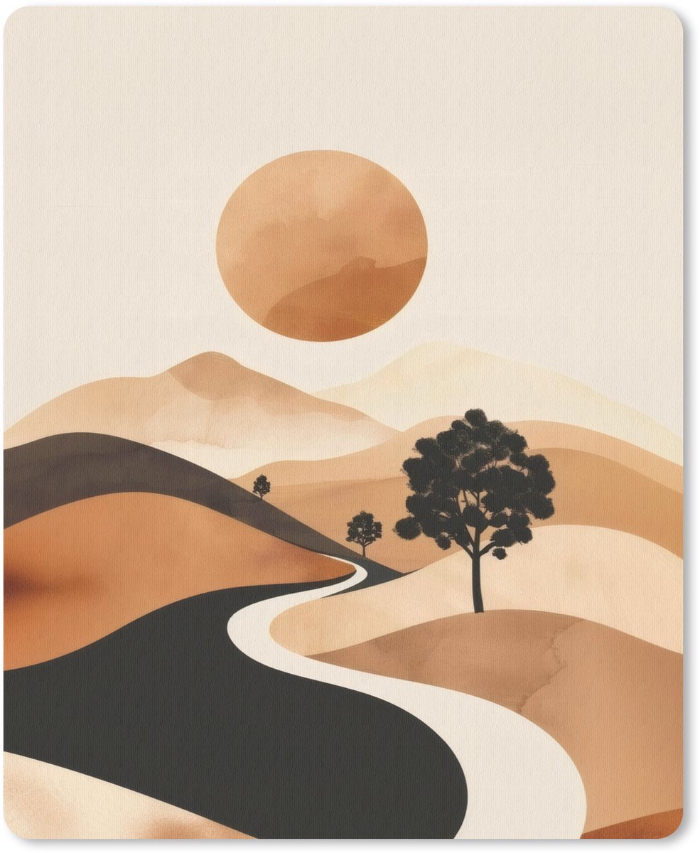 Muismat 19x23 cm - Mousepad Zon - Heuvels - Boom - Abstract - Muismatten